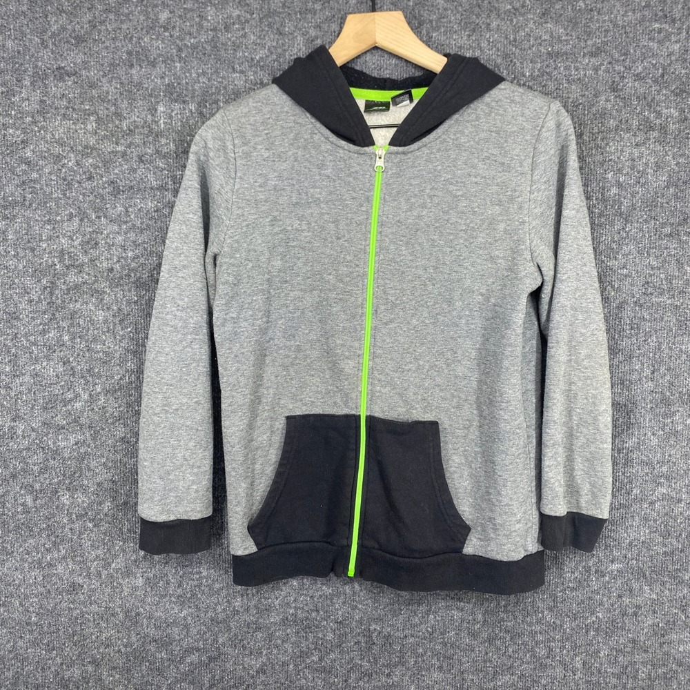 Pro Player Boys Full Zip Hoodie Gray Black Lime Green Size 14 Fleece Sweatshirt
